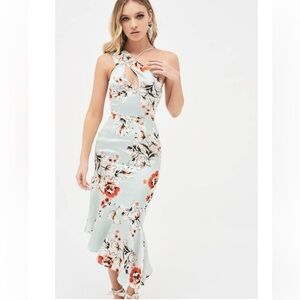Lavish Alice One Shoulder Cut Out Asymmetric Midi Dress In Floral Print sz 4